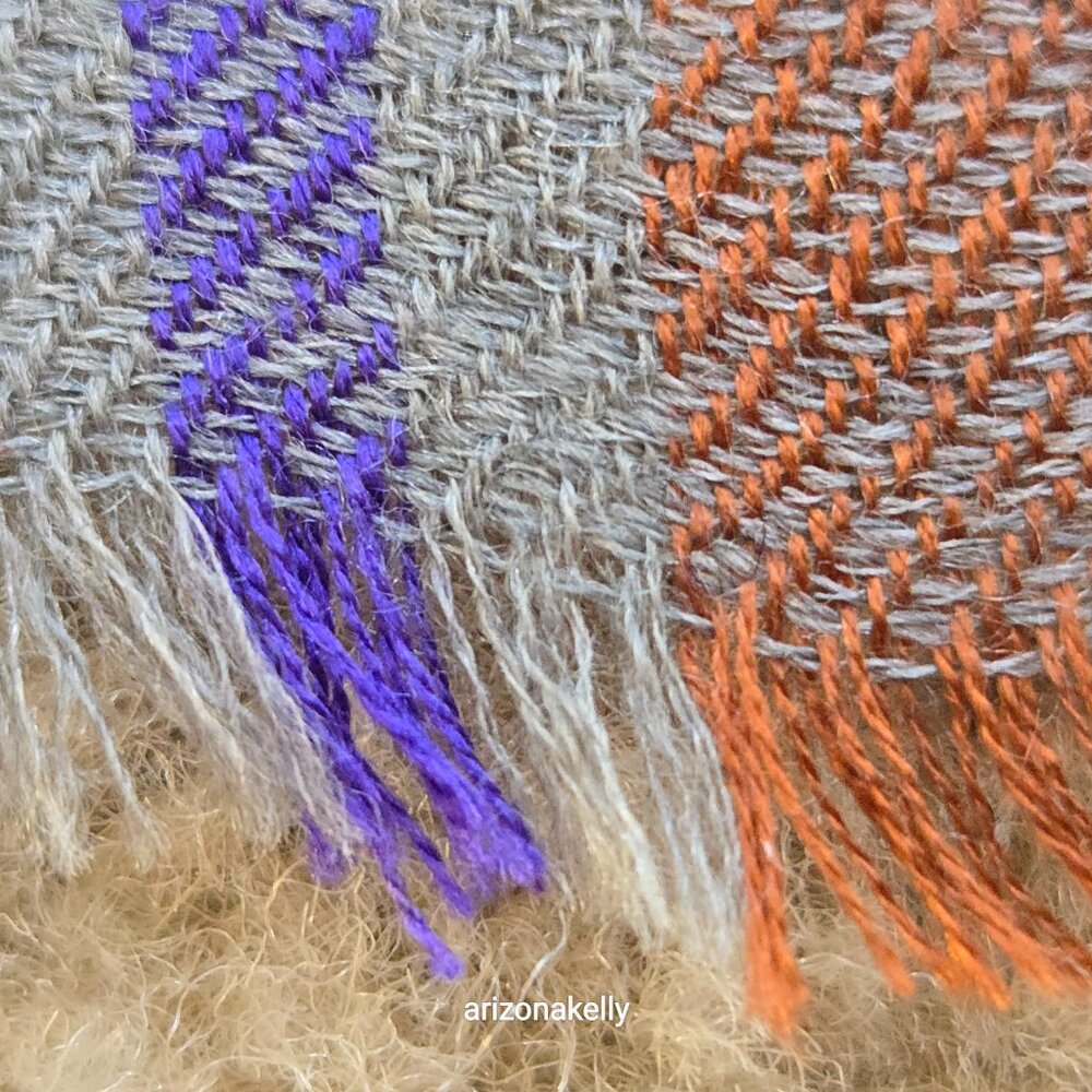 NWOT Cashmere Scarf Lightweight Weave Grey with Purple and Burnt Sienna Stripe - Picture 4 of 9